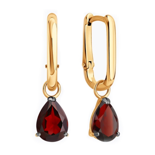 Серьги-трансформеры из серебра с позолотой и гранатами