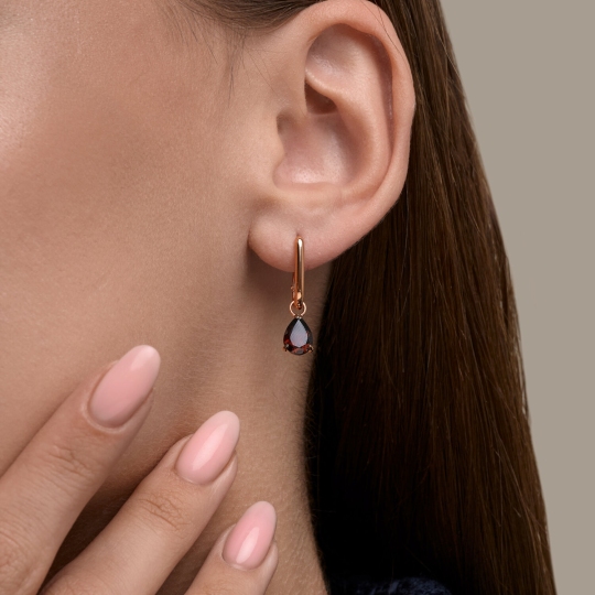 Серьги-трансформеры из серебра с позолотой и гранатами