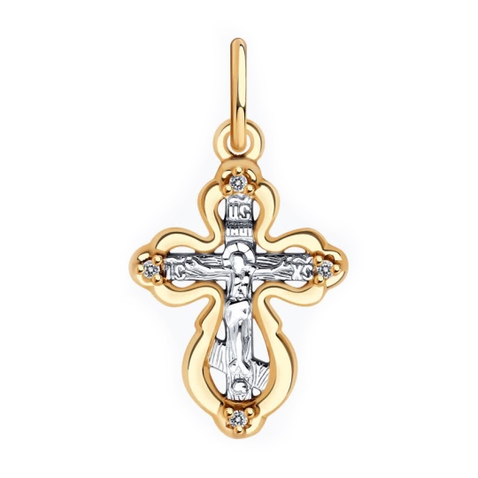 Подвеска-крест из серебра с позолотой и фианитами