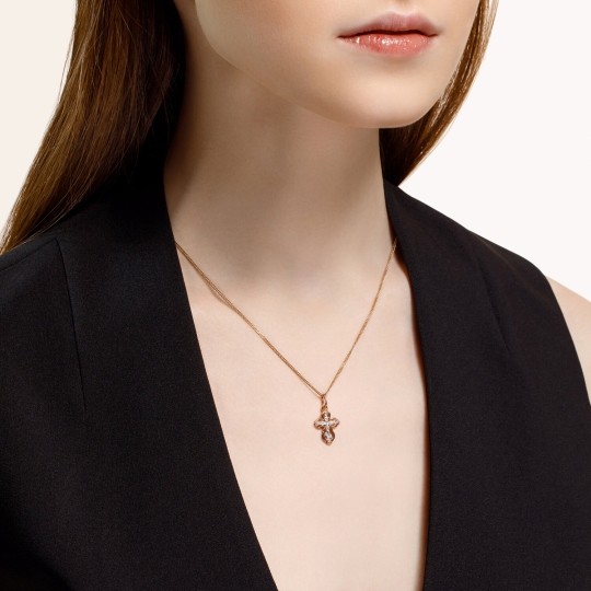 Подвеска-крест из серебра с позолотой и фианитами