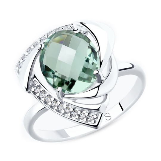 Кольцо из серебра с кварцем и фианитами