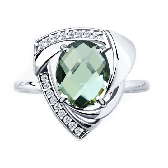 Кольцо из серебра с кварцем и фианитами