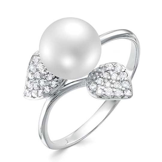 Кольцо из серебра с жемчугом и фианитами