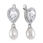 Серьги из серебра с жемчугом и фианитами