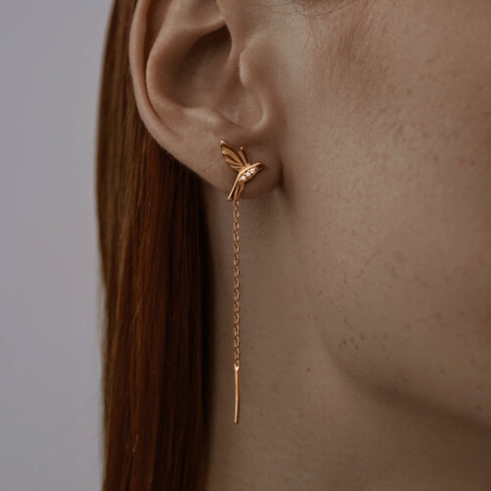 Серьги из серебра с позолотой и фианитами