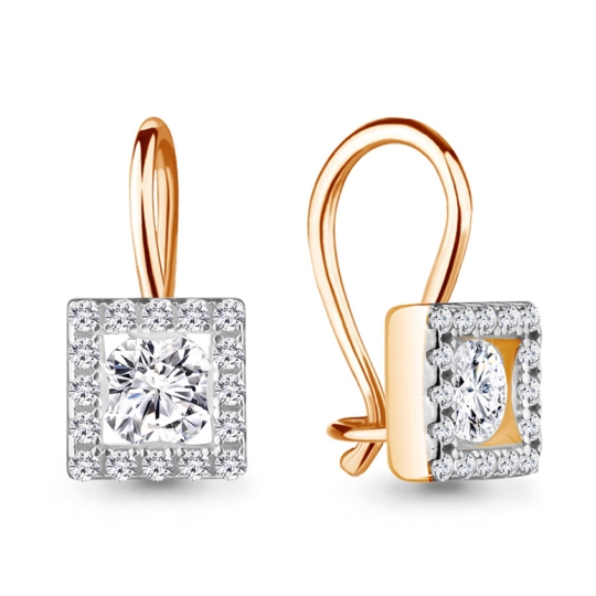 Серьги из серебра с позолотой и фианитами