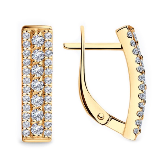 Серьги из серебра с позолотой и фианитами