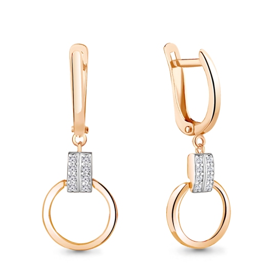 Серьги из серебра с позолотой и фианитами