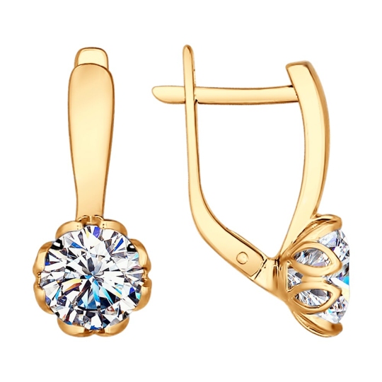 Серьги из серебра с позолотой и фианитами