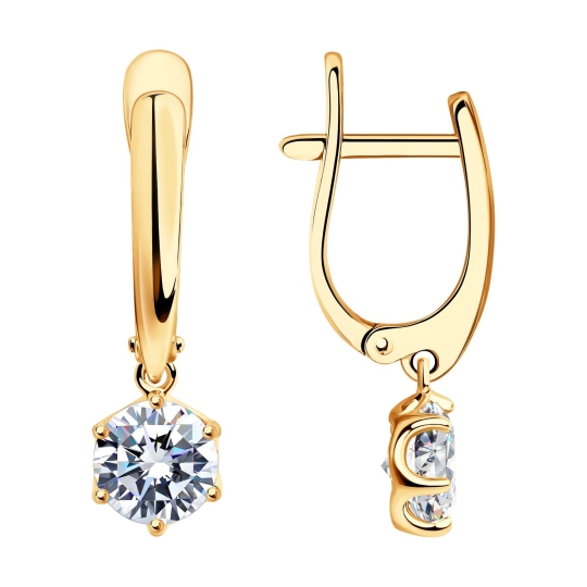 Серьги из серебра с позолотой и фианитами