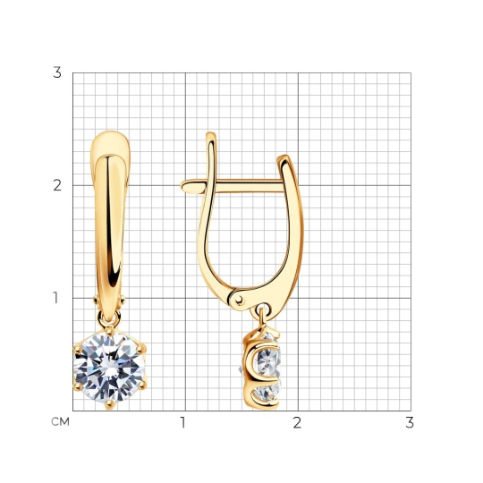 Серьги из серебра с позолотой и фианитами