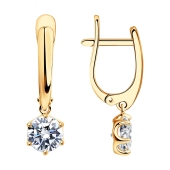 Серьги из серебра с позолотой и фианитами