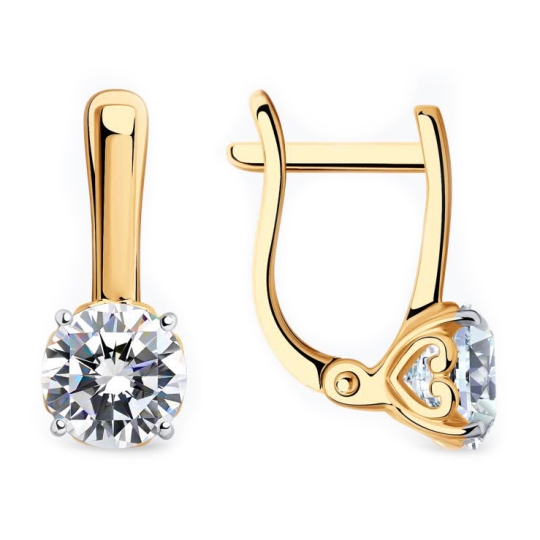 Серьги из серебра с позолотой и фианитами