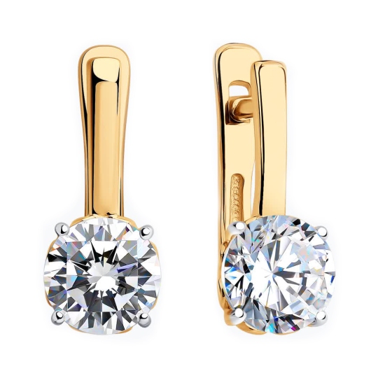 Серьги из серебра с позолотой и фианитами