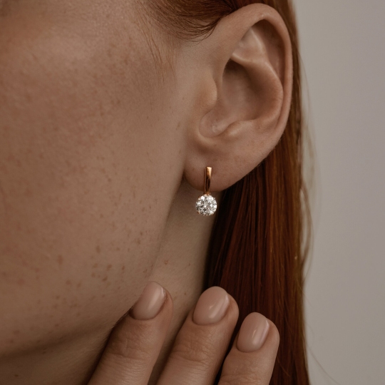 Серьги из серебра с позолотой и фианитами