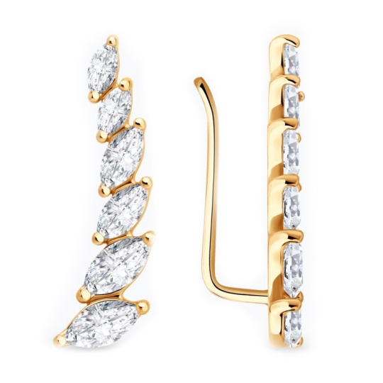 Серьги-эльфы из серебра с позолотой и фианитами