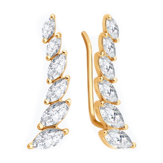 Серьги-эльфы из серебра с позолотой и фианитами