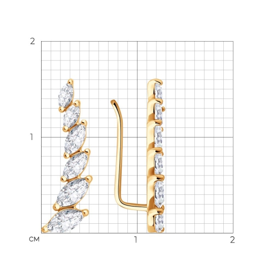 Серьги-эльфы из серебра с позолотой и фианитами