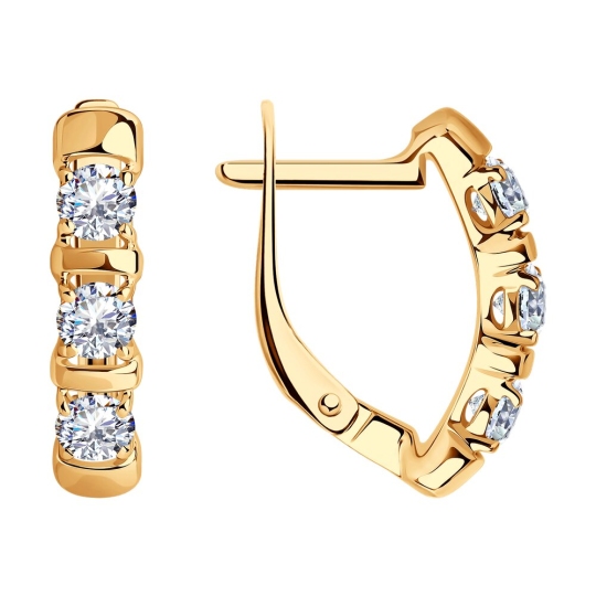 Серьги из серебра с позолотой и фианитами