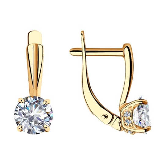 Серьги из серебра с позолотой и фианитами