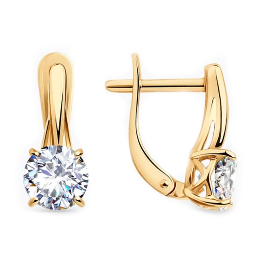 Серьги из серебра с позолотой и фианитами