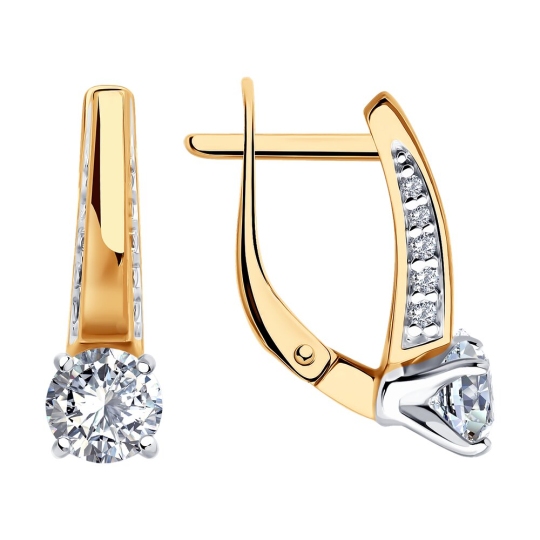 Серьги из серебра с позолотой и фианитами