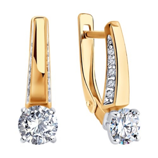 Серьги из серебра с позолотой и фианитами