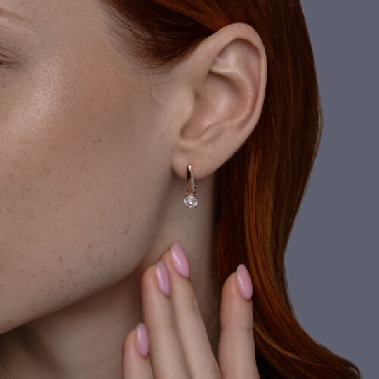 Серьги из серебра с позолотой и фианитами