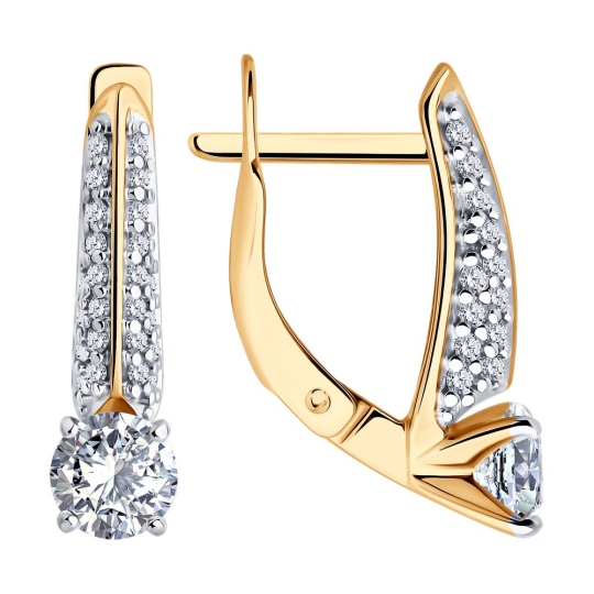 Серьги из серебра с позолотой и фианитами