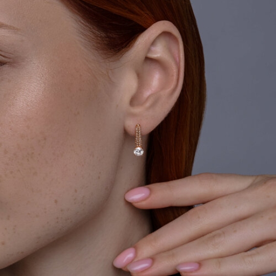 Серьги из серебра с позолотой и фианитами