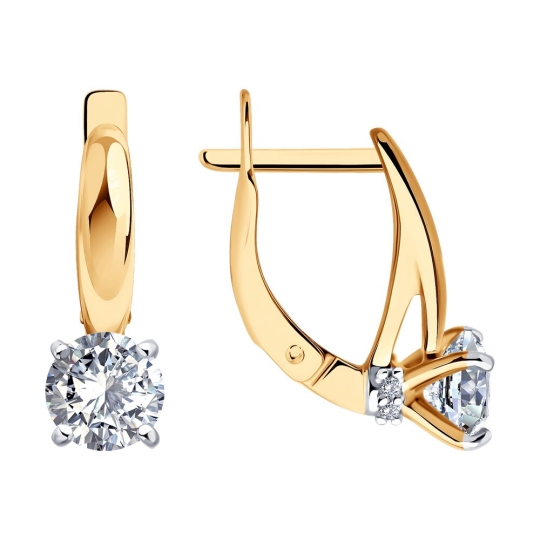 Серьги из серебра с позолотой и фианитами