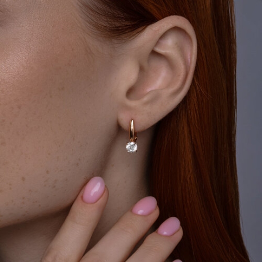 Серьги из серебра с позолотой и фианитами