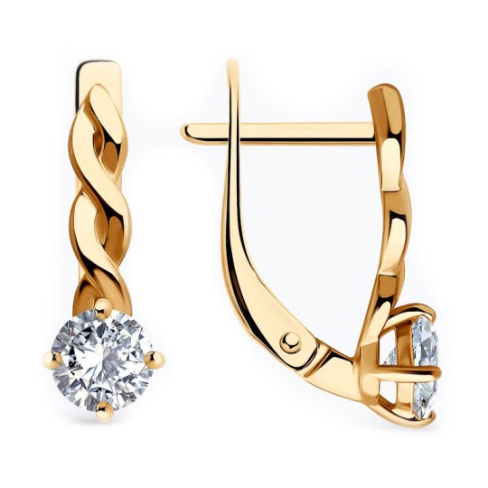 Серьги из серебра с позолотой и фианитами