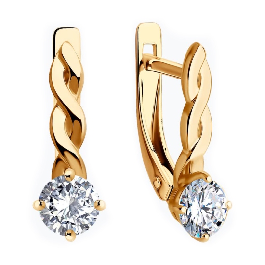 Серьги из серебра с позолотой и фианитами