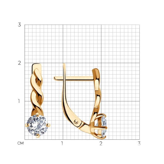 Серьги из серебра с позолотой и фианитами