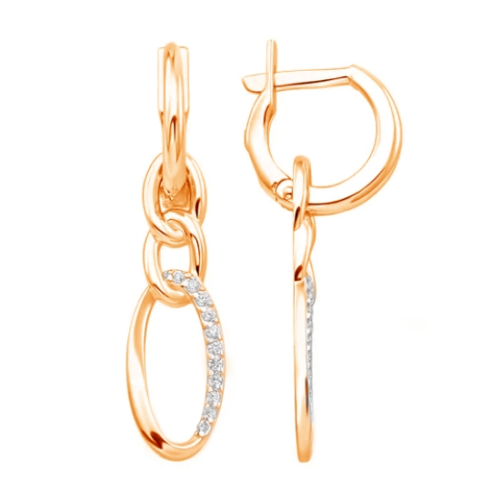 Серьги-трансформеры из серебра с позолотой и фианитами