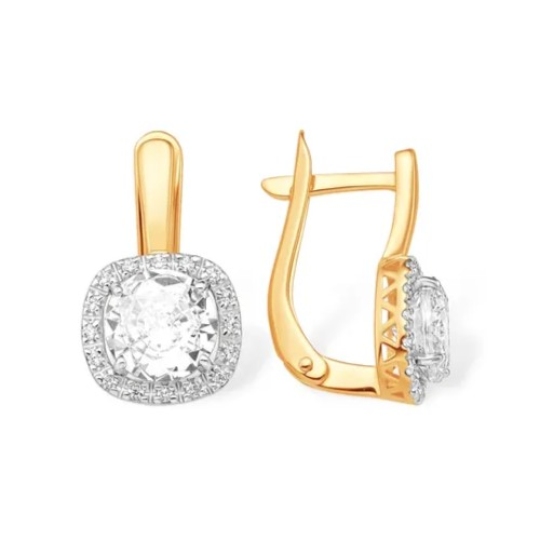 Серьги из серебра с позолотой и фианитами