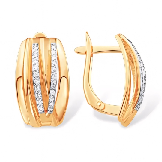 Серьги из серебра с позолотой и фианитами