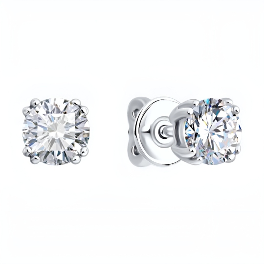 Серьги из белого золота с выращенными бриллиантами и рубином