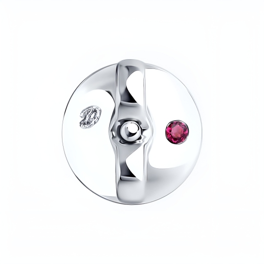 Серьги из белого золота с выращенными бриллиантами и рубином