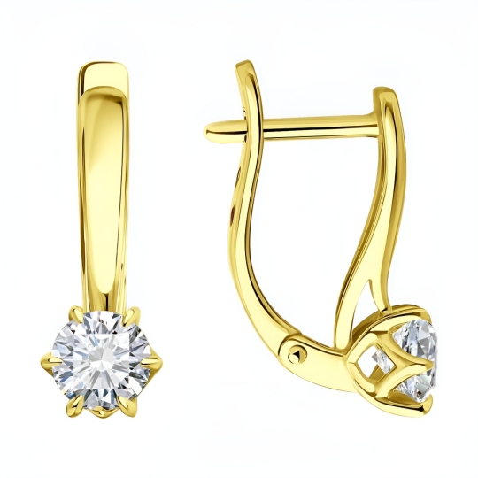 Серьги из лимонного золота с выращенными бриллиантами и рубином