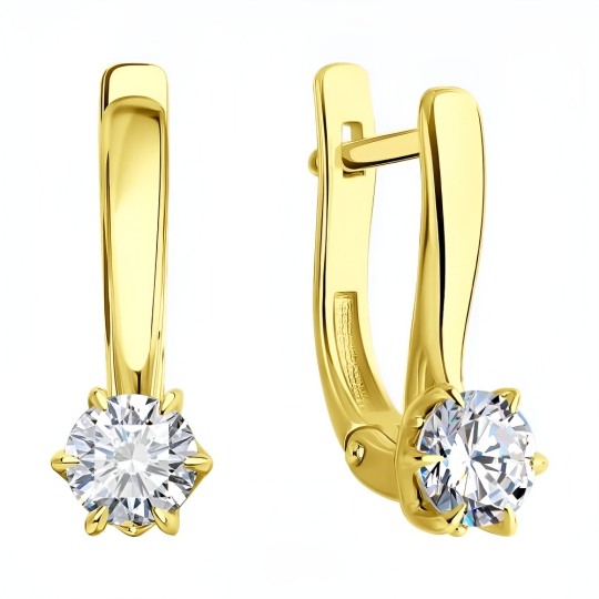 Серьги из лимонного золота с выращенными бриллиантами и рубином