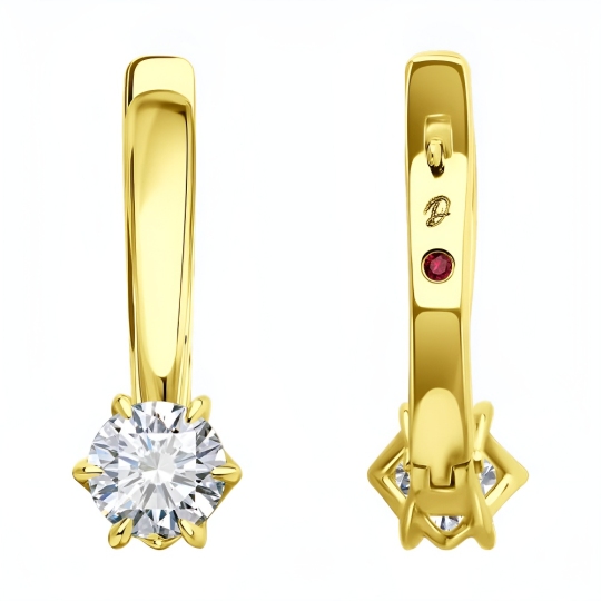 Серьги из лимонного золота с выращенными бриллиантами и рубином
