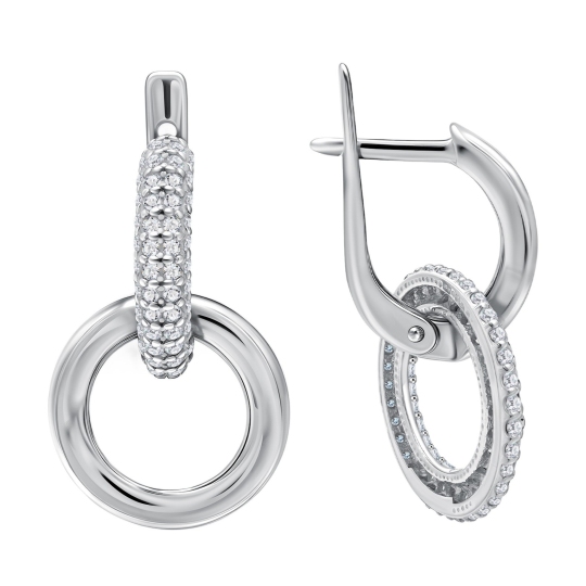 Серьги-трансформеры из серебра с фианитами