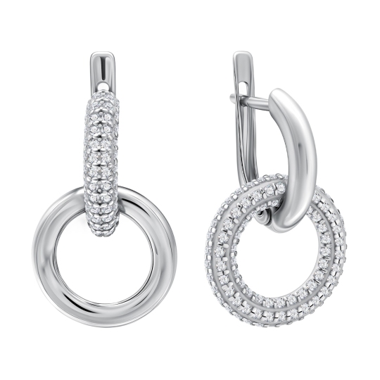 Серьги-трансформеры из серебра с фианитами