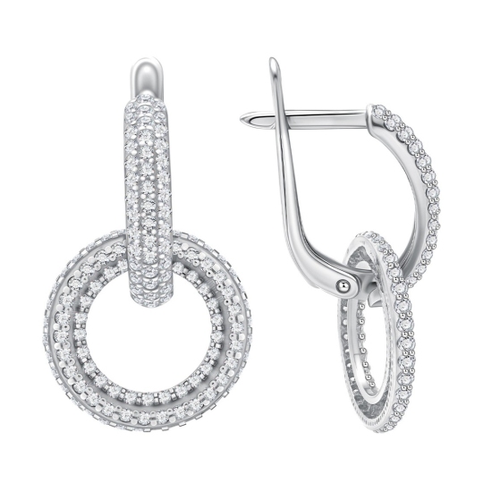 Серьги-трансформеры из серебра с фианитами