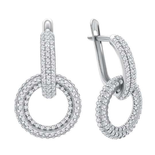 Серьги-трансформеры из серебра с фианитами