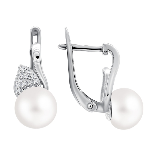 Серьги из серебра с жемчугом и фианитами