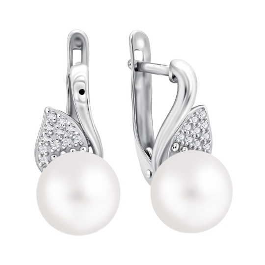 Серьги из серебра с жемчугом и фианитами