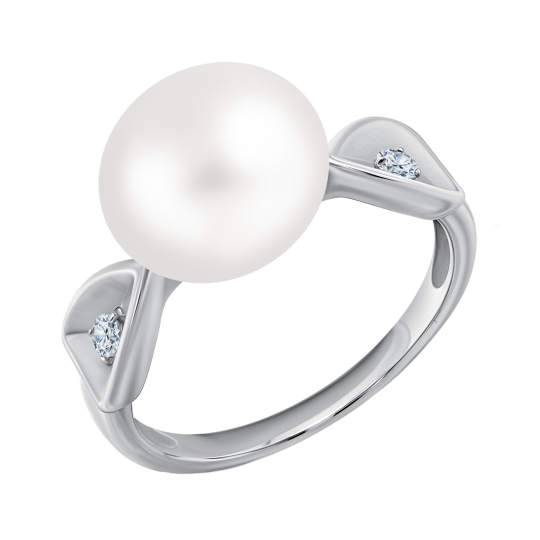 Кольцо из серебра с жемчугом и фианитами